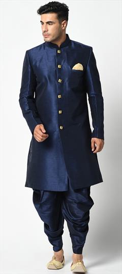 Blue color Dhoti Sherwani in Dupion Silk fabric with Thread work : 1764584