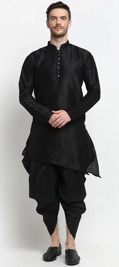 Black and Grey color Dhoti Kurta in Dupion Silk fabric with Thread work : 1764599