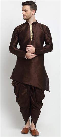 Beige and Brown color Dhoti Kurta in Dupion Silk fabric with Thread work : 1764600