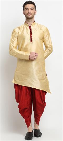 Beige and Brown color Dhoti Kurta in Dupion Silk fabric with Thread work : 1764603