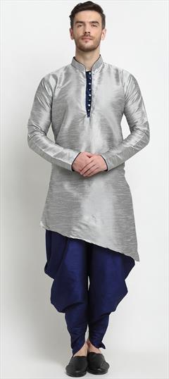 Black and Grey color Dhoti Kurta in Dupion Silk fabric with Thread work : 1764607