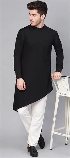 Black and Grey color Kurta Pyjamas in Cotton fabric with Thread work : 1764734