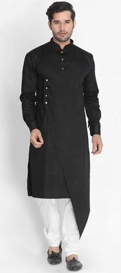 Black and Grey color Kurta Pyjamas in Cotton fabric with Thread work : 1764764