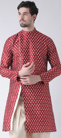 Red and Maroon color Kurta in Dupion Silk fabric with Printed work : 1765427