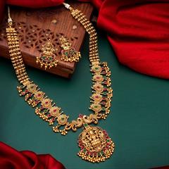 Green, Red and Maroon color Necklace in Copper studded with CZ Diamond & Gold Rodium Polish : 1765578