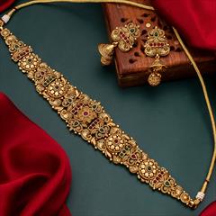 Green, Red and Maroon color Necklace in Copper studded with Kundan & Gold Rodium Polish : 1765603