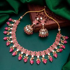 Pink and Majenta, White and Off White color Necklace in Metal Alloy studded with Pearl & Gold Rodium Polish : 1765616