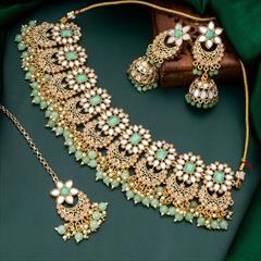 Green, White and Off White color Necklace in Metal Alloy studded with CZ Diamond, Kundan, Pearl & Gold Rodium Polish : 1765624