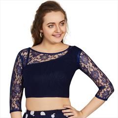Blue color Blouse in Net, Velvet fabric with Thread work : 1765722