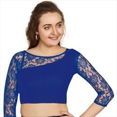 Blue color Blouse in Net, Velvet fabric with Thread work : 1765727