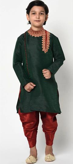 Black and Grey color Boys Dhoti Kurta in Dupion Silk fabric with Embroidered, Thread work : 1765984