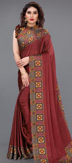 Casual Red and Maroon color Saree in Chiffon fabric with Classic Printed work : 1766666
