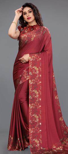 Casual Red and Maroon color Saree in Chiffon fabric with Classic Printed work : 1766671