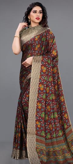 Casual Red and Maroon color Saree in Chiffon fabric with Classic Floral, Printed work : 1766707