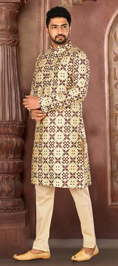 Beige and Brown color Kurta Pyjamas in Blended Cotton fabric with Printed work : 1766970