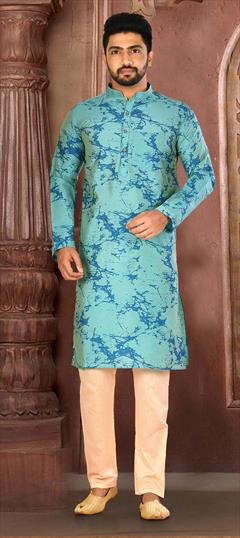 Blue color Kurta Pyjamas in Blended Cotton fabric with Printed work : 1766974