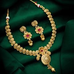 Red and Maroon color Necklace in Copper studded with Kundan & Gold Rodium Polish : 1767049