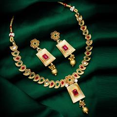 Green, Red and Maroon color Necklace in Copper studded with Kundan & Gold Rodium Polish : 1767056