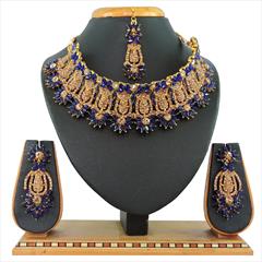 Blue color Necklace in Metal Alloy studded with CZ Diamond & Gold Rodium Polish : 1767128