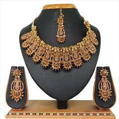 Gold color Necklace in Metal Alloy studded with CZ Diamond & Gold Rodium Polish : 1767130