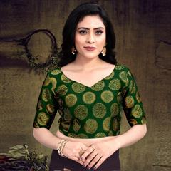 Green color Blouse in Brocade fabric with Weaving work : 1767183