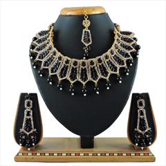 Black and Grey color Necklace in Metal Alloy studded with CZ Diamond & Gold Rodium Polish : 1767238