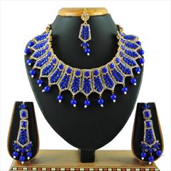 Blue color Necklace in Metal Alloy studded with CZ Diamond & Gold Rodium Polish : 1767243