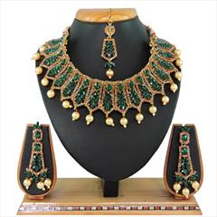 Green color Necklace in Metal Alloy studded with CZ Diamond & Gold Rodium Polish : 1767246