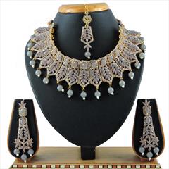Black and Grey color Necklace in Metal Alloy studded with CZ Diamond & Gold Rodium Polish : 1767248