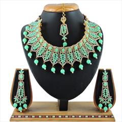 Green color Necklace in Metal Alloy studded with CZ Diamond & Gold Rodium Polish : 1767249