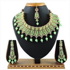 Green color Necklace in Metal Alloy studded with CZ Diamond & Gold Rodium Polish : 1767250