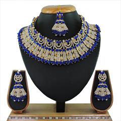 Blue color Necklace in Metal Alloy studded with CZ Diamond & Gold Rodium Polish : 1767295