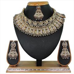 Black and Grey color Necklace in Metal Alloy studded with CZ Diamond & Gold Rodium Polish : 1767300