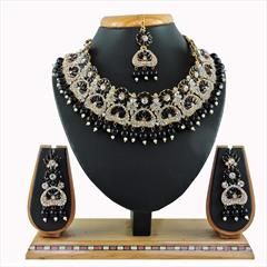 Black and Grey color Necklace in Metal Alloy studded with CZ Diamond & Gold Rodium Polish : 1767325