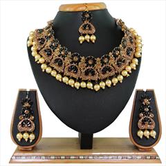 Black and Grey color Necklace in Metal Alloy studded with CZ Diamond & Gold Rodium Polish : 1767327