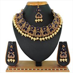 Blue color Necklace in Metal Alloy studded with CZ Diamond & Gold Rodium Polish : 1767329
