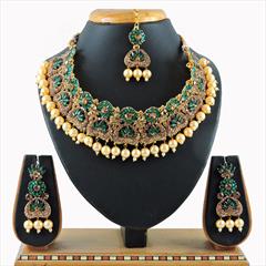 Green color Necklace in Metal Alloy studded with CZ Diamond & Gold Rodium Polish : 1767335