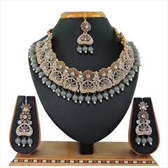 Black and Grey color Necklace in Metal Alloy studded with CZ Diamond & Gold Rodium Polish : 1767337
