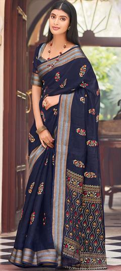 Traditional Blue color Saree in Chanderi Silk, Silk fabric with South Weaving work : 1767845