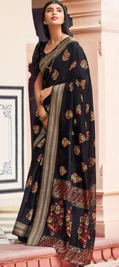 Traditional Black and Grey color Saree in Chanderi Silk, Silk fabric with South Weaving work : 1767849