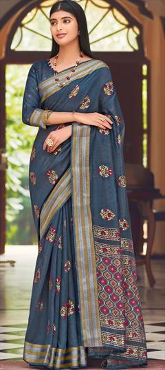 Traditional Black and Grey color Saree in Chanderi Silk, Silk fabric with South Weaving work : 1767852