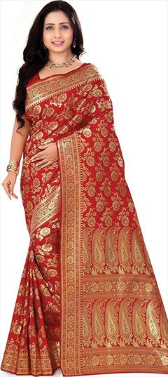 Traditional, Wedding Red and Maroon color Saree in Kanchipuram Silk, Silk fabric with South Weaving work : 1767865