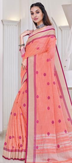 Traditional Pink and Majenta color Saree in Linen fabric with Bengali Weaving work : 1768325