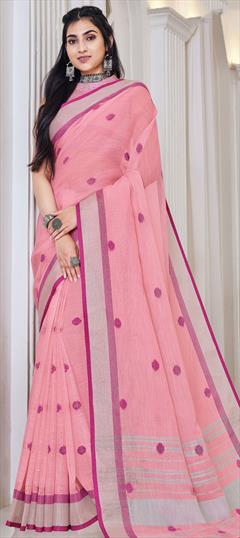 Traditional Pink and Majenta color Saree in Linen fabric with Bengali Weaving work : 1768330