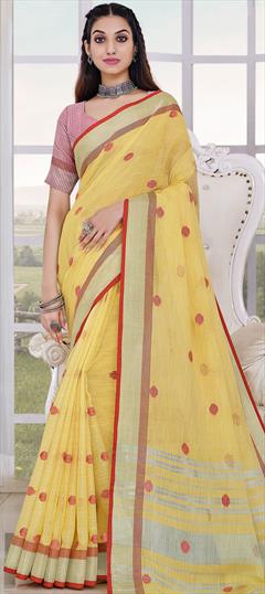 Traditional Yellow color Saree in Linen fabric with Bengali Weaving work : 1768332