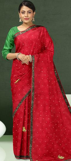 Traditional Red and Maroon color Saree in Jacquard fabric with South Cut Dana, Stone work : 1768362