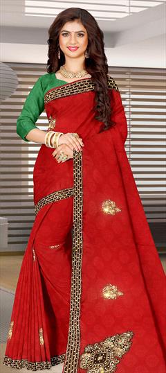 Traditional Red and Maroon color Saree in Jacquard fabric with South Cut Dana, Patch, Stone work : 1768370