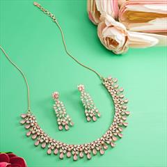 Pink and Majenta color Necklace in Metal Alloy studded with Austrian diamond, Kundan & Gold Rodium Polish : 1768474