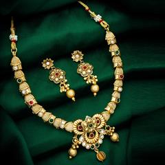 Green, Red and Maroon color Necklace in Metal Alloy studded with Austrian diamond, Kundan & Gold Rodium Polish : 1768494