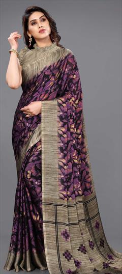 Casual Black and Grey, Purple and Violet color Saree in Faux Chiffon fabric with Classic Printed work : 1768748